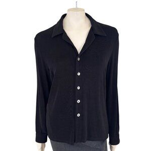 CHICO'S Travelers Wrinkle Resistant Button Front Black Camp Collar Shirt SZ 12